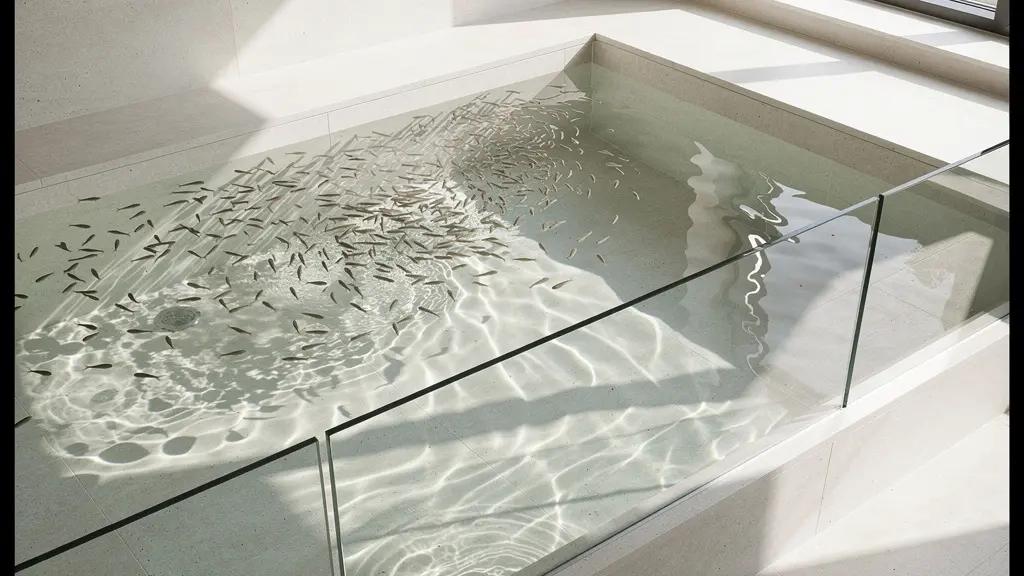 Bassin d'eau avec poissons Garra Rufa dans un environnement professionnel de spa