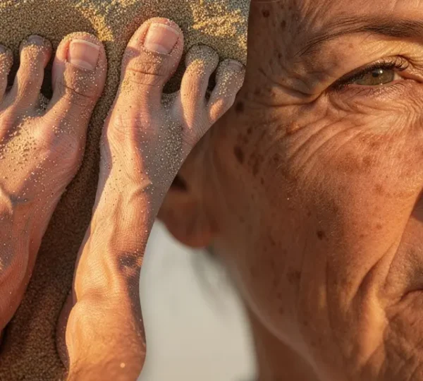 Comparaison subtile entre la texture de la peau des pieds et du visage montrant les différences de vieillissement
