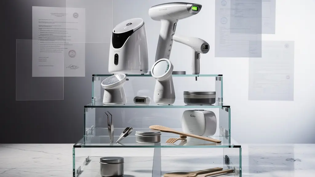 Infographie visuelle montrant l'évolution chronologique des réglementations en esthétique avec documents officiels et équipements modernes