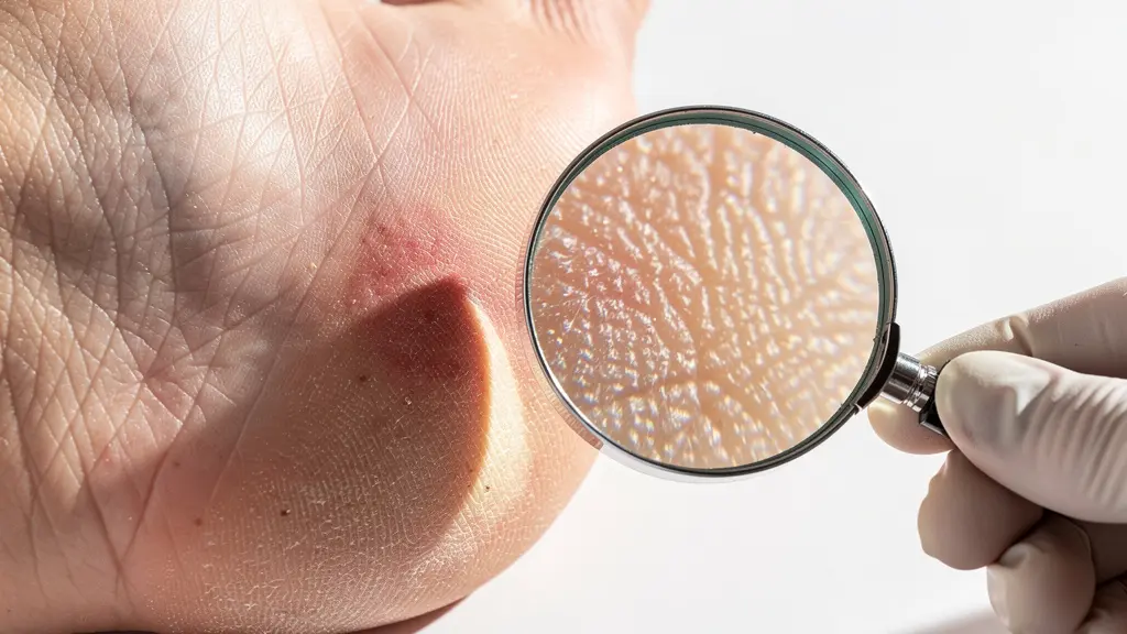 Gros plan macro sur une inspection médicale minutieuse de la peau des pieds