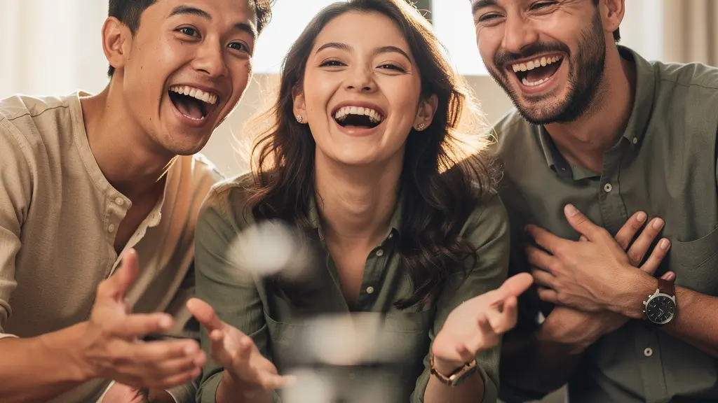 Groupe d'amis partageant un moment de complicité lors d'une expérience insolite, rire et surprise dans un cadre original