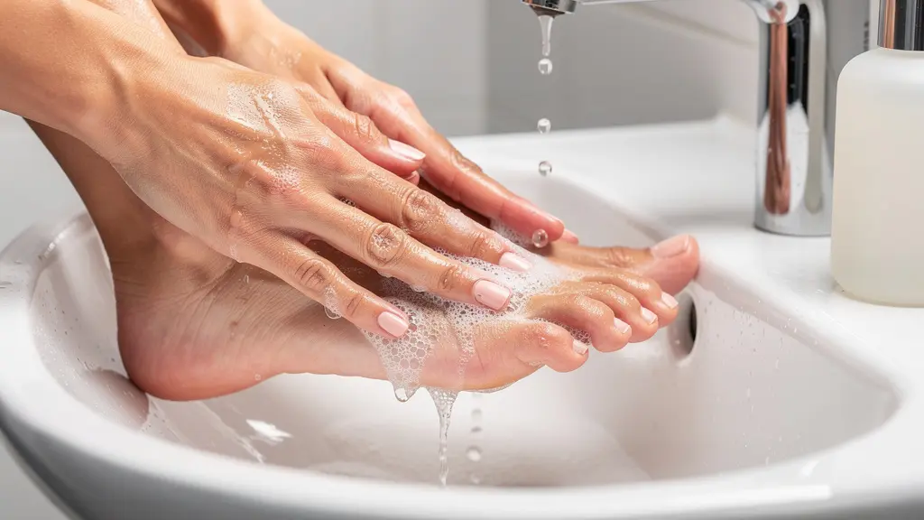 Station de lavage des pieds moderne avec savon antiseptique dans un spa professionnel