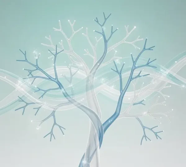 Réseau de vaisseaux lymphatiques en mouvement avec représentation visuelle du flux et des ganglions