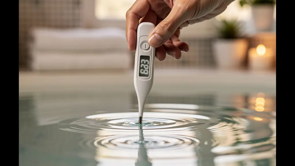 Thermomètre digital immergé dans l'eau d'un bassin de spa